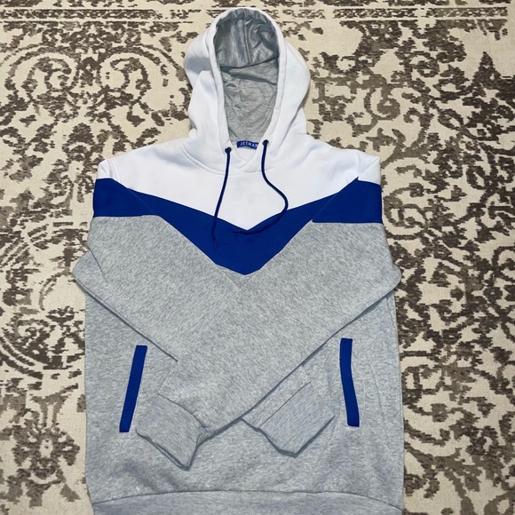 Futuristic white blue and grey light comfy hoodie - Picture 1 of 3